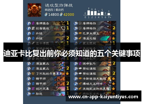 迪亚卡比复出前你必须知道的五个关键事项 迪亚卡比复出前你必须知道的五个关键事项